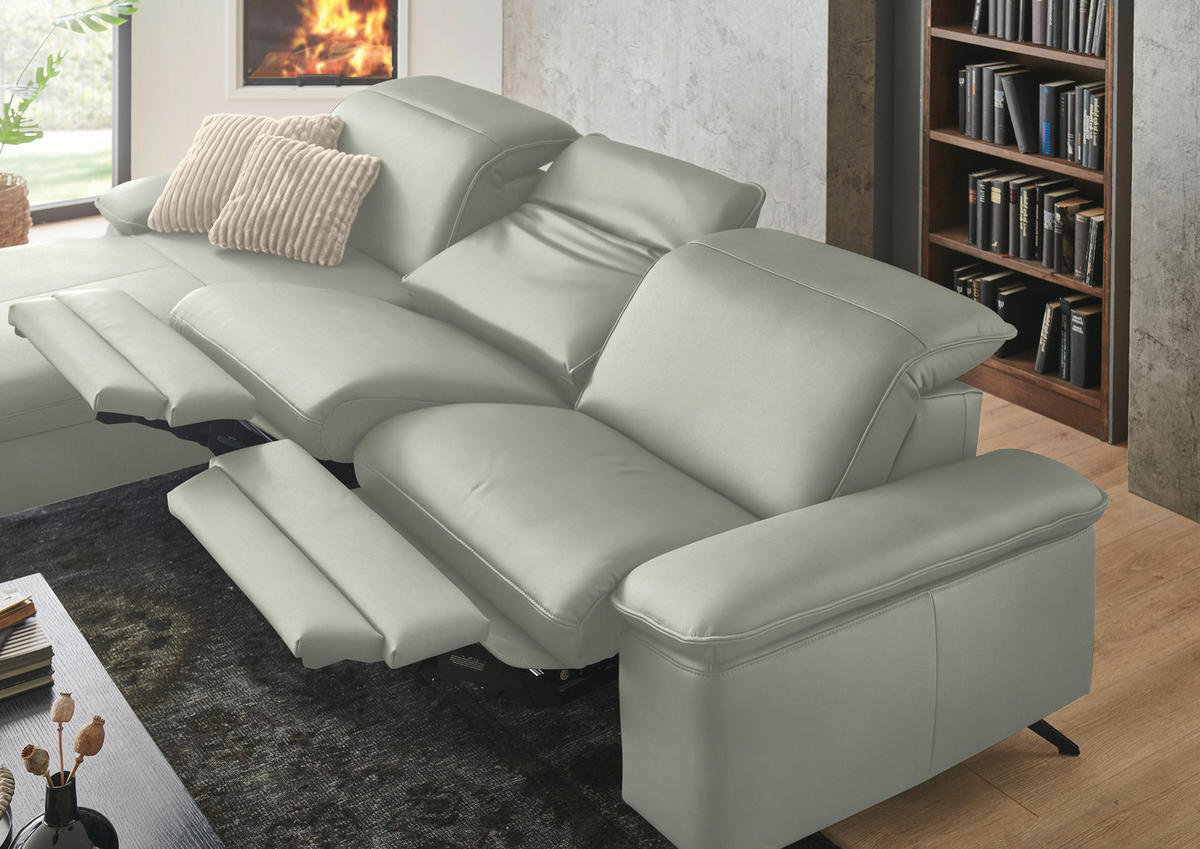ECKSOFA  Echtleder Silberfarben  - Silberfarben/Schwarz, Design, Leder/Metall (169/307cm) - Beldomo Premium
