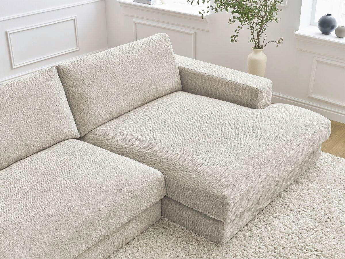 ECKSOFA Ottomane rechts  LEONARD  Beige Struktur  - Beige/Schwarz, MODERN, Kunststoff/Textil (274/159cm)