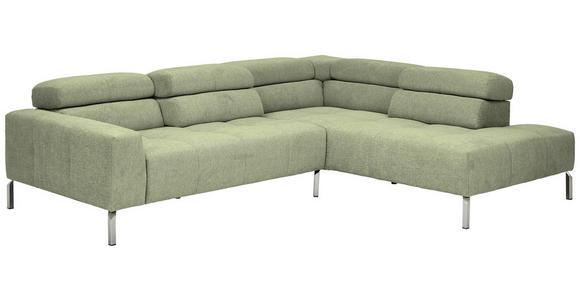 ECKSOFA Olivgrün Flachgewebe - Chromfarben/Olivgrün, KONVENTIONELL, Textil/Metall (282/224cm) - Hom`in