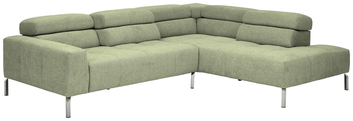 ECKSOFA Olivgrün Flachgewebe  - Chromfarben/Olivgrün, KONVENTIONELL, Textil/Metall (282/224cm) - Hom`in