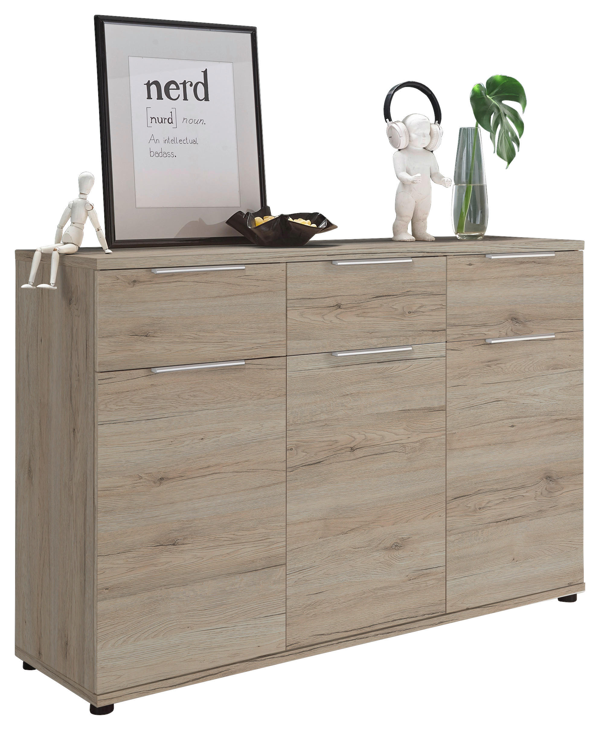 SIDEBOARD  in 135/91/40 cm  - Alufarben/Schwarz, LIFESTYLE, Holzwerkstoff/Kunststoff (135/91/40cm) - Ti'me
