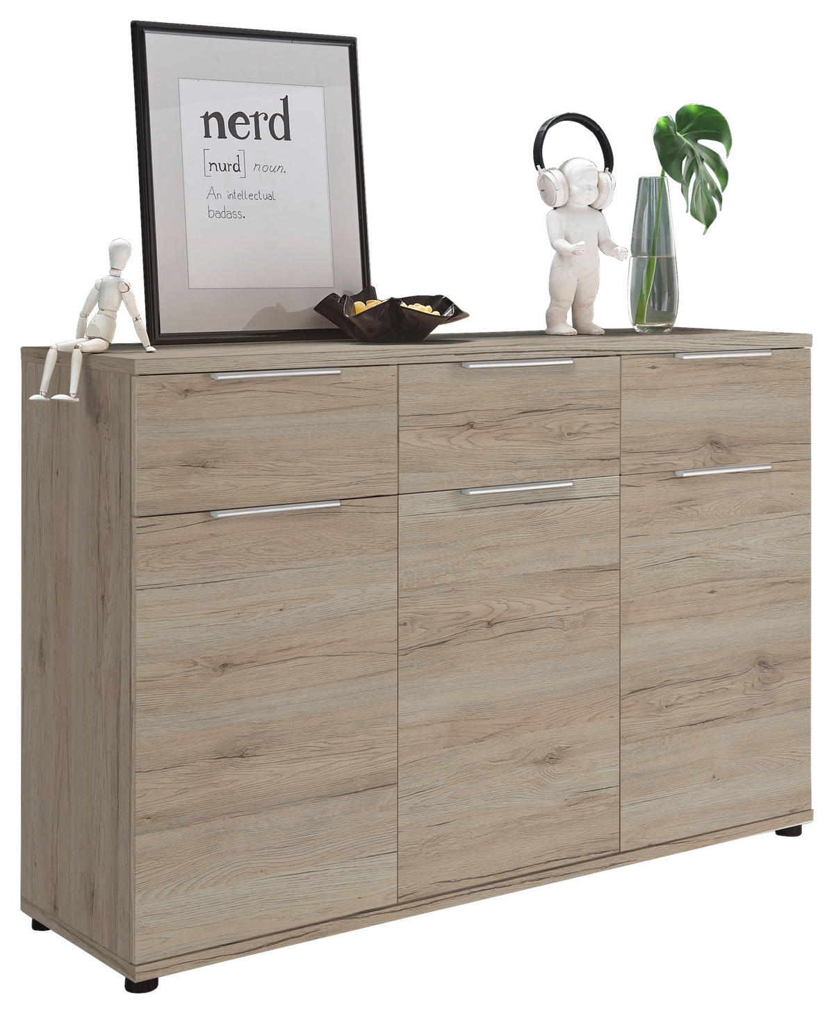 SIDEBOARD  in 135/91/40 cm  - Alufarben/Schwarz, LIFESTYLE, Holzwerkstoff/Kunststoff (135/91/40cm) - Ti'me