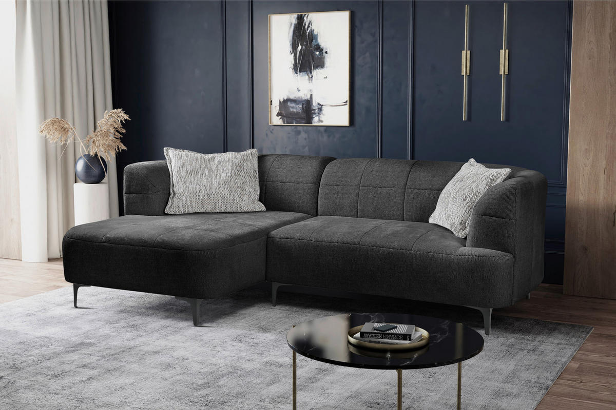 ECKSOFA in Struktur Dunkelgrün  - Dunkelgrün/Schwarz, Design, Textil/Metall (158/247cm) - MID.YOU