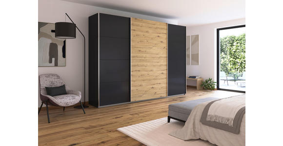 SCHWEBETÜRENSCHRANK  in Grau, Eiche Artisan  - Alufarben/Eiche Artisan, KONVENTIONELL, Holzwerkstoff/Metall (315/229/62cm) - Xora