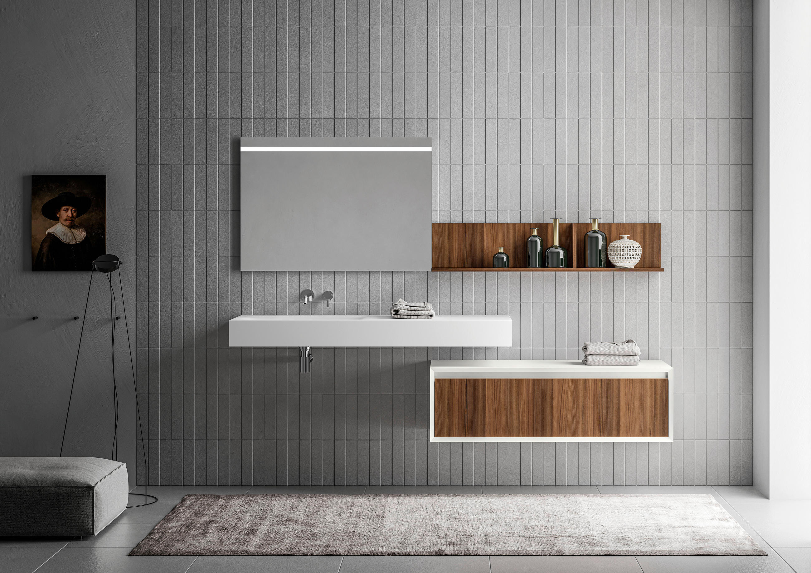 BADEZIMMER  in 140+80 cm  - Weiß/Braun, Design, Holzwerkstoff/Stein (140+80cm) - Emilio Belluti