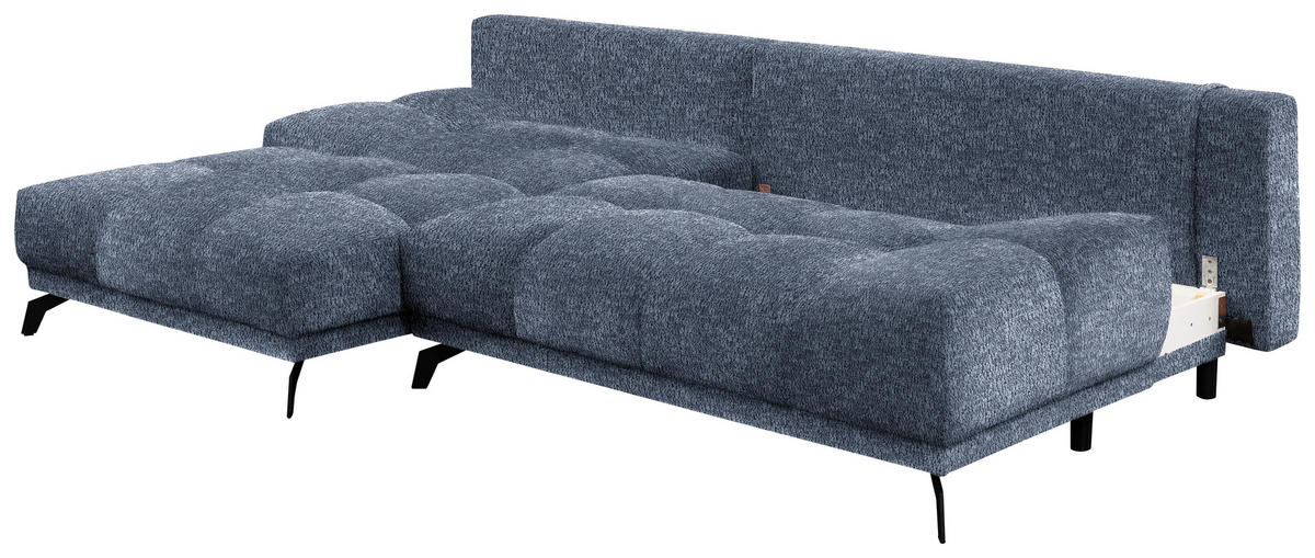 ECKSOFA in Chenille Dunkelblau  - Schwarz/Dunkelblau, MODERN, Textil/Metall (182/290cm) - Hom`in
