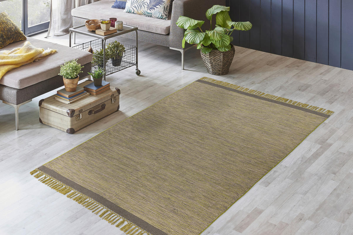 HANDWEBTEPPICH Wohnzimmer 170/240 cm Grau, Grün rechteckig  - Grau/Grün, Basics, Textil (170/240cm) - Kayoom