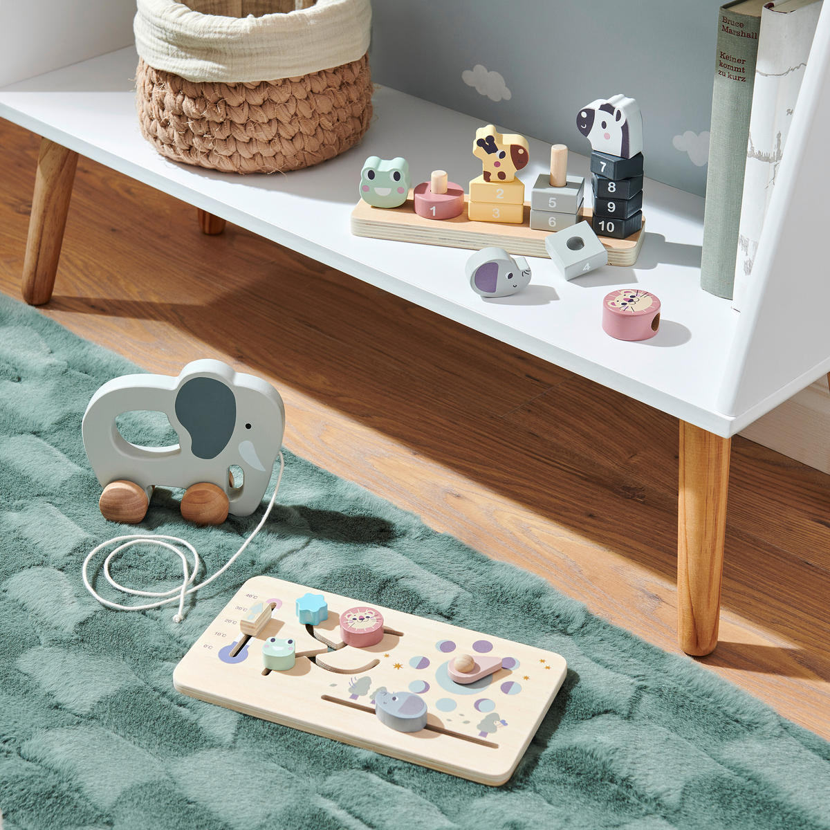 SET IGRAČ - svetlo modra/temno siva, Basics, tekstil/les - My Baby Lou