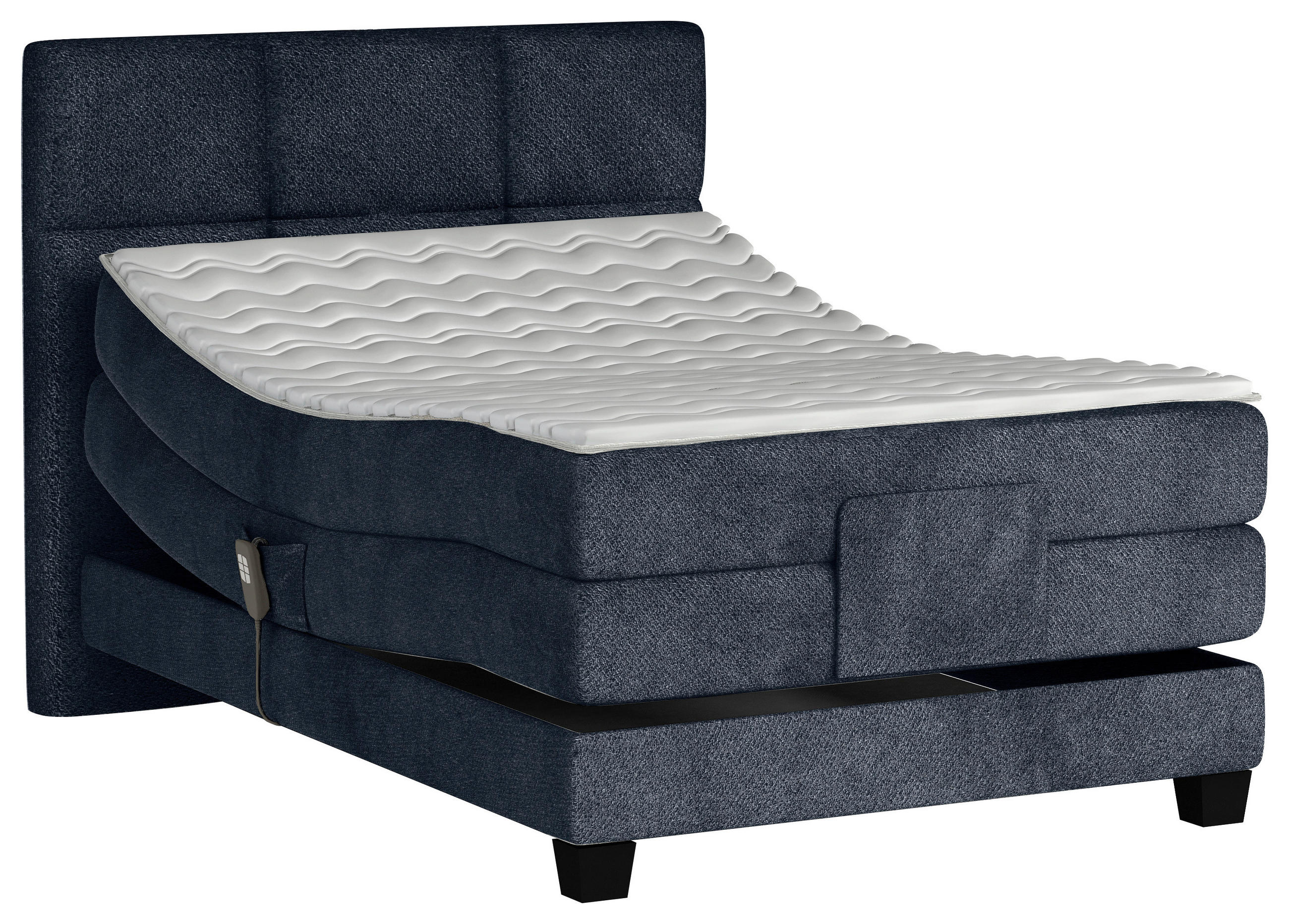BOXSPRINGBETT 100/200 cm,  in Dunkelblau, Matratze, Topper, motorische Verstellbarkeit, Fernbedienung, H4 = sehr fest  - Schwarz/Dunkelblau, KONVENTIONELL, Holz/Kunststoff (100/200cm) - Chameo