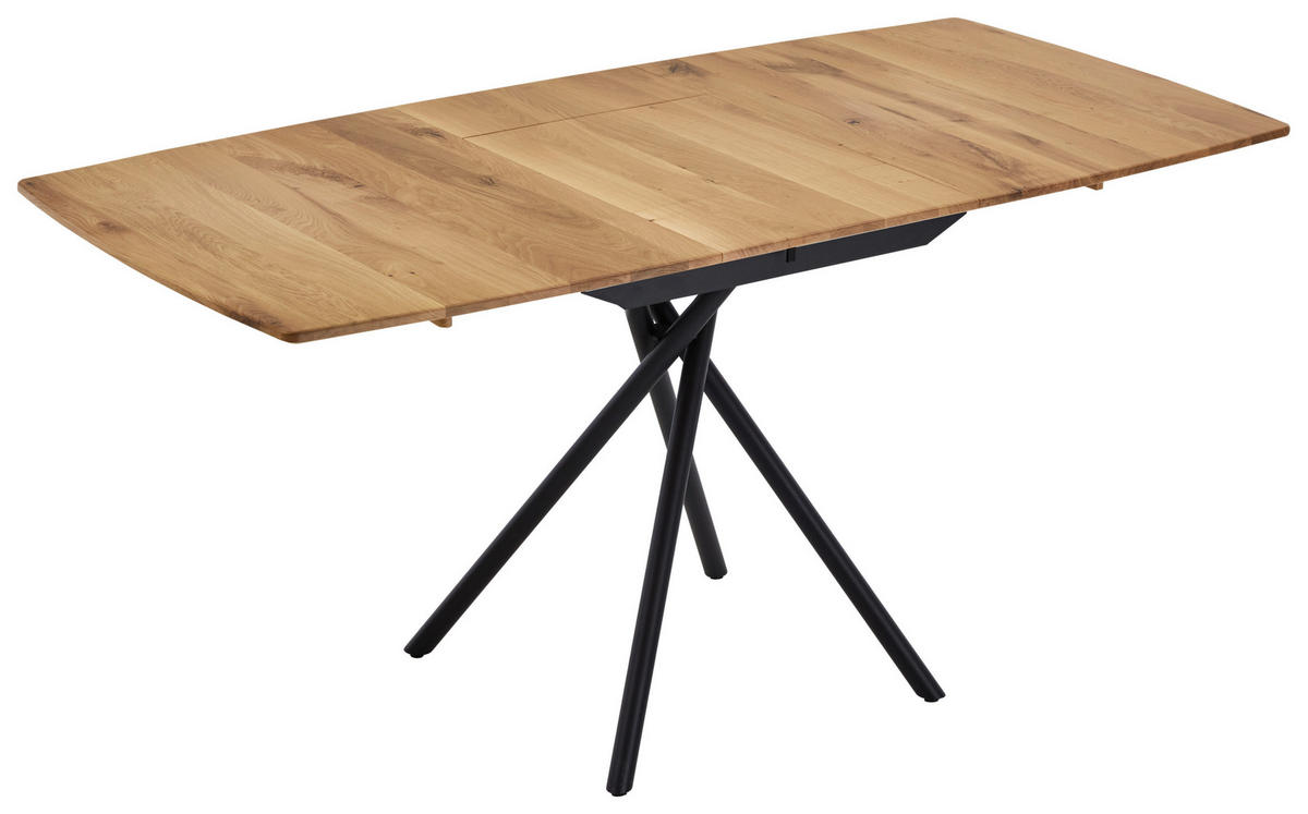 ESSTISCH Eichefarben bootsförmig  ausziehbar, Gestellauswahl  - Eichefarben/Schwarz, Design, Holz/Metall (120-160/80/76cm) - Valdera