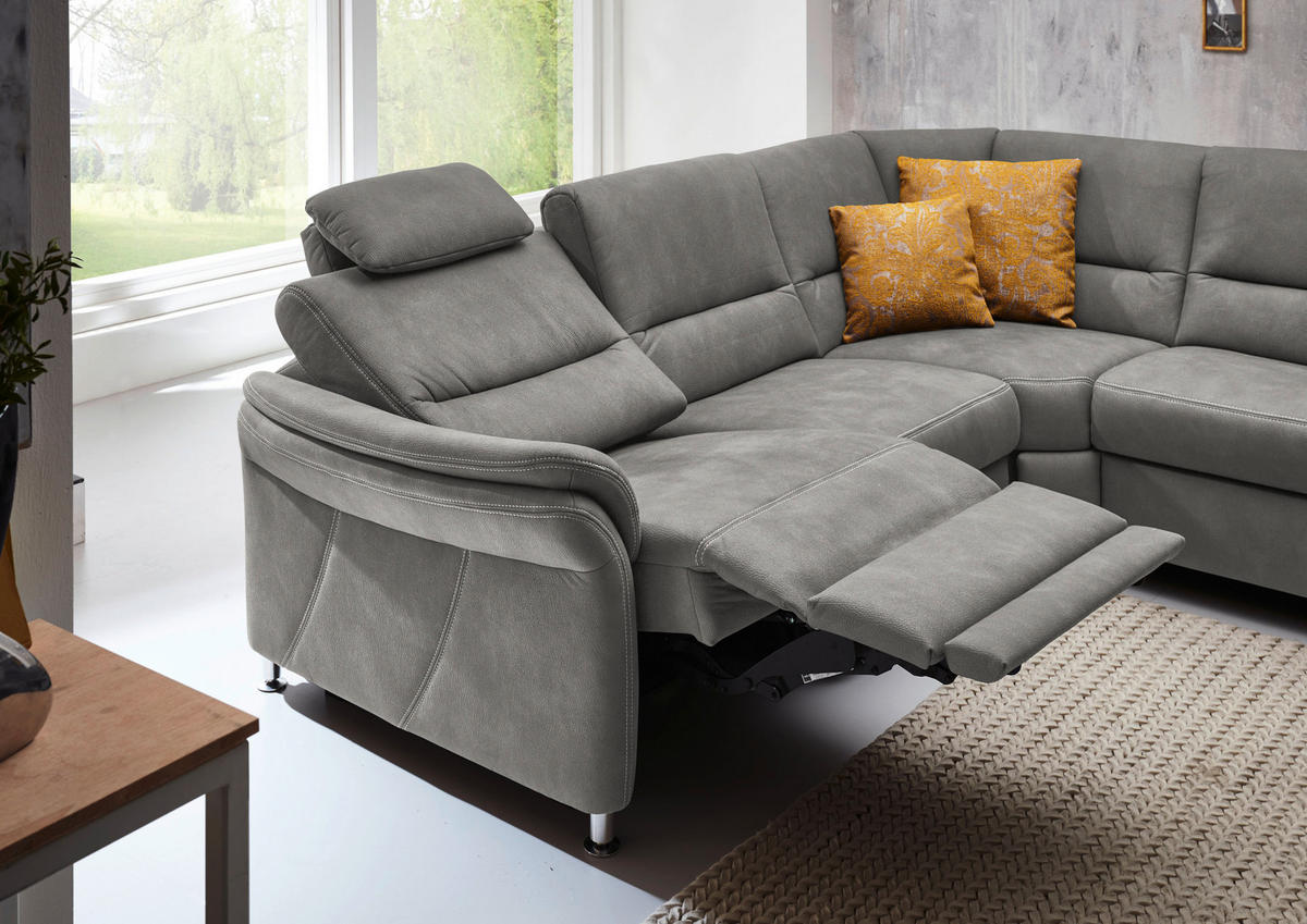 SOFFA i mikrofiber ljusgrå  - aluminiumfärg/ljusgrå, Klassisk, metall/textil (262/335/173cm) - Beldomo System
