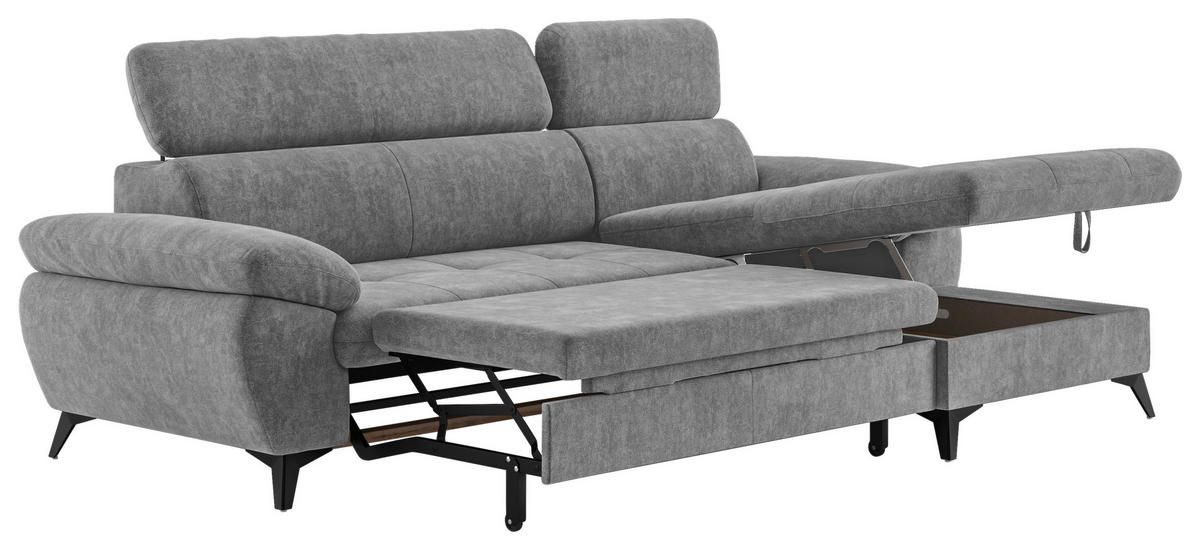 ECKSOFA in Grau  - Schwarz/Grau, Textil/Metall (261/166cm) - MID.YOU