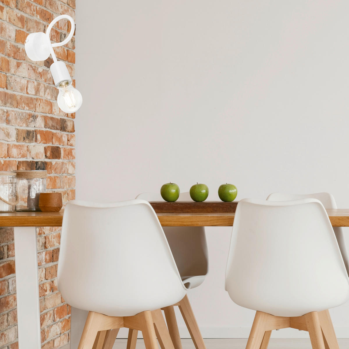 WANDLEUCHTE 18/8 cm   - Weiß Hochglanz, Natur, Metall (18/8cm)