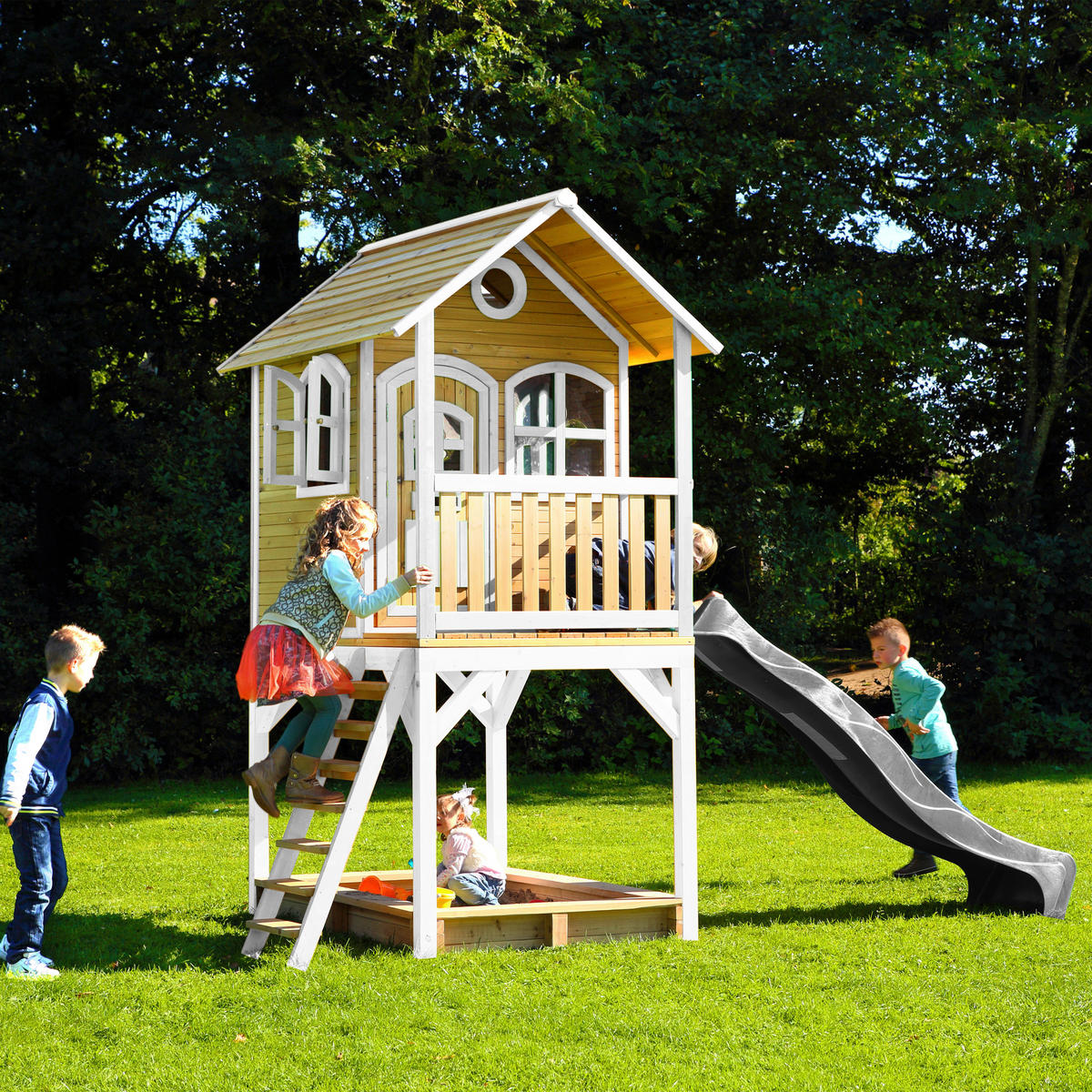 SPIELHAUS SARAH 370/291/191 cm  - Braun/Weiß, KONVENTIONELL, Holz/Kunststoff (370/291/191cm) - Ambia Garden