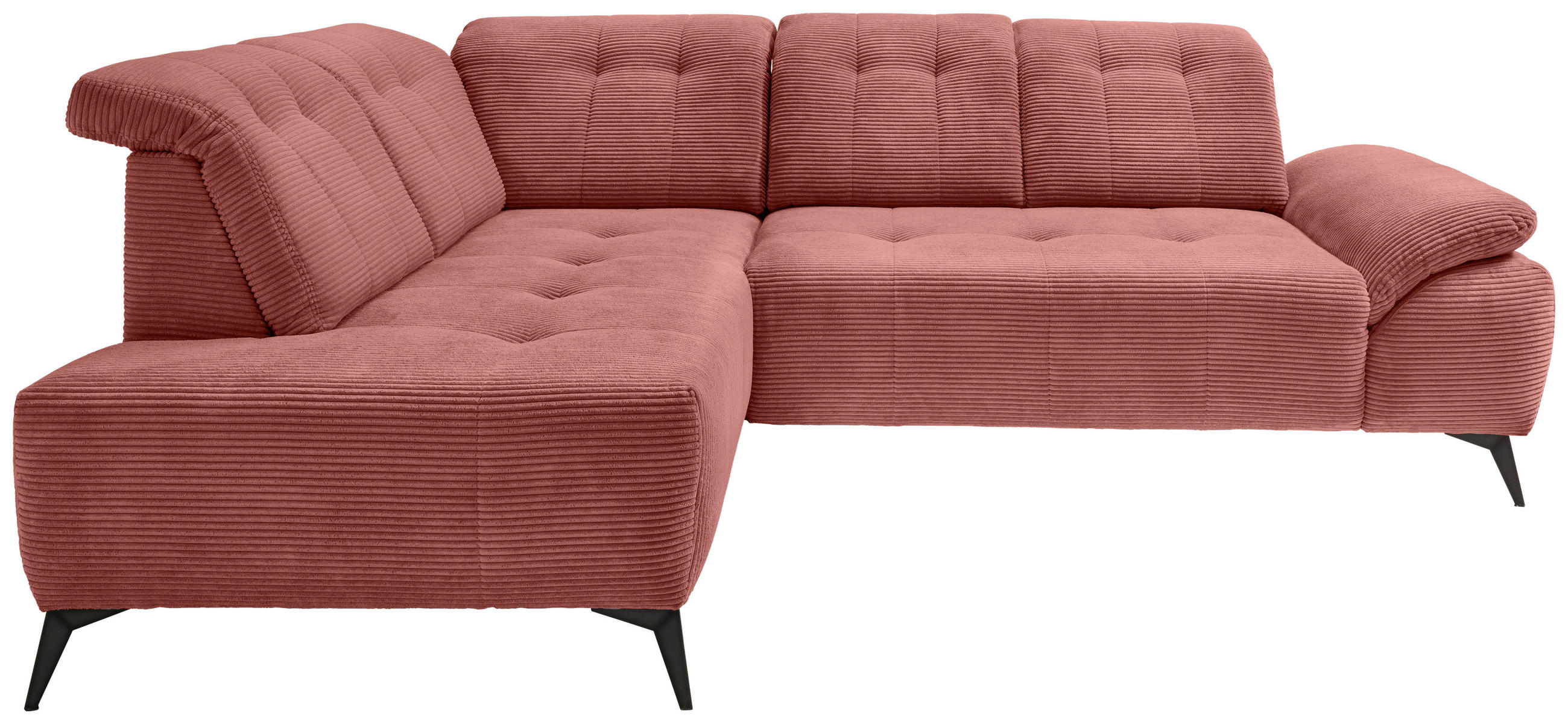 ECKSOFA 200/272 cm  in Cord Koralle Kopfteilverstellung, Sitzvorzug  200/272 cm  - Koralle/Schwarz, MODERN, Textil/Metall (200/272cm) - Livetastic