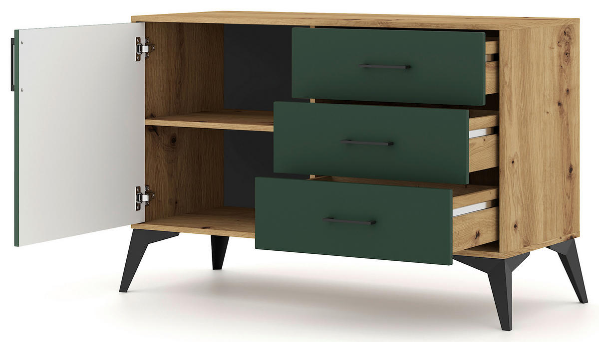 KOMMODE  in 112,5/78,4/42 cm  - Dunkelgrün/Schwarz, Design, Holzwerkstoff/Metall (112,5/78,4/42cm) - Boxxx