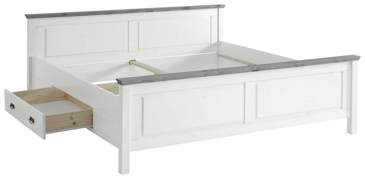 BETT 200/200 cm  in Grau, Weiß  - Weiß/Grau, ROMANTIK / LANDHAUS, Holz (200/200cm) - Boxxx