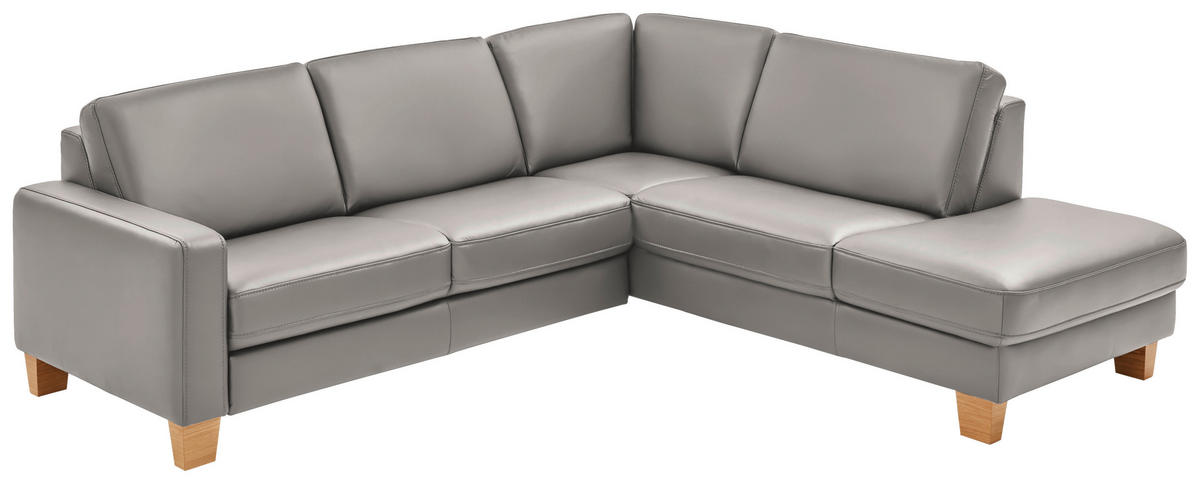 ECKSOFA in Echtleder Hellgrau  - Eiche Bianco/Hellgrau, Natur, Leder/Holz (257/235cm) - Valdera