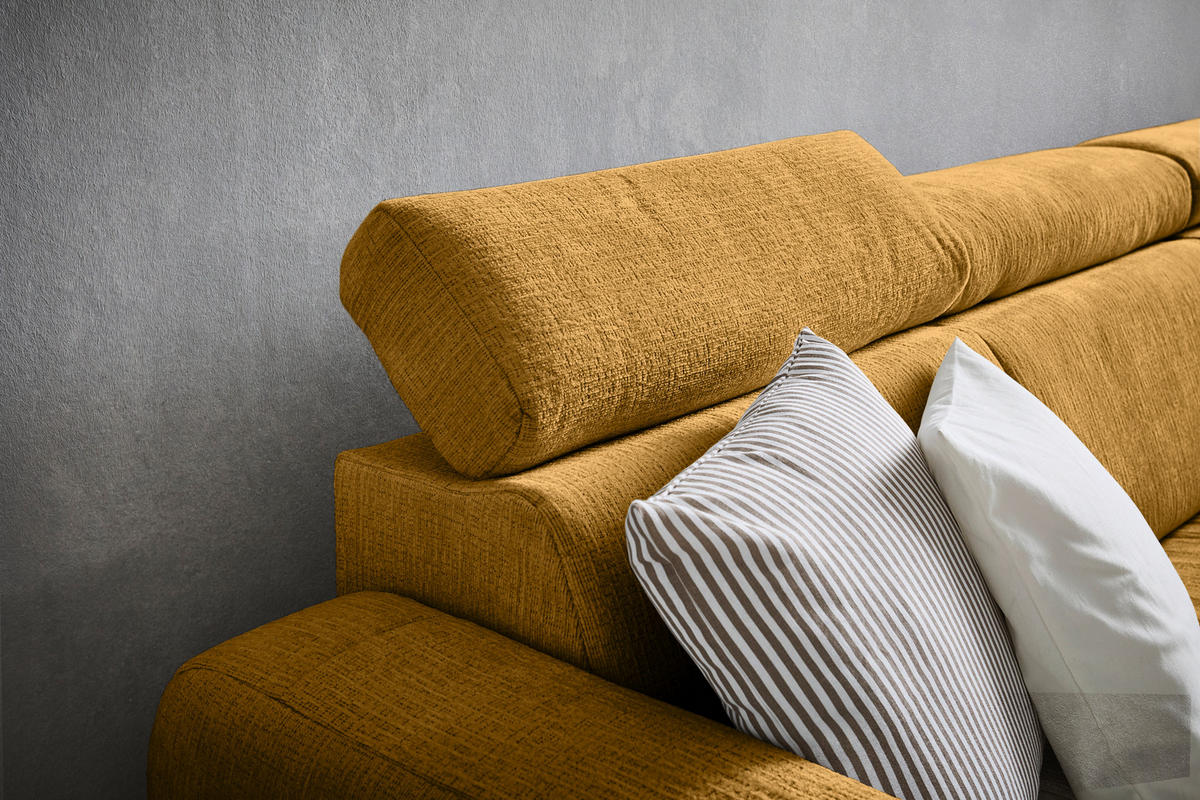 ECKSOFA inkl. Funktionen Senfgelb Samt  - Senfgelb/Bronzefarben, Design, Holz/Textil (261/206cm) - Venda