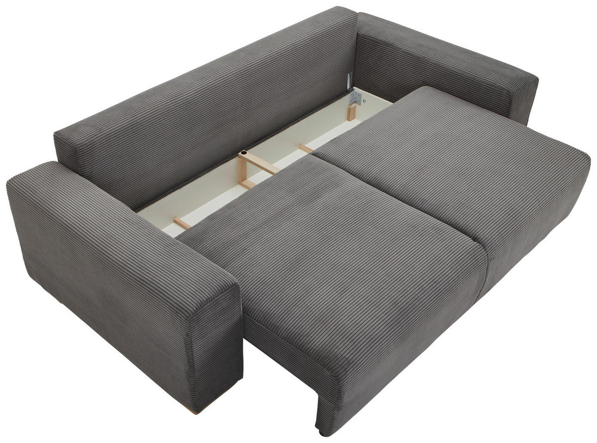 SCHLAFSOFA  mit Liegefunktion Cord Grau  - Buchefarben/Schwarz, KONVENTIONELL, Holz/Kunststoff (255/86/123cm) - Livetastic