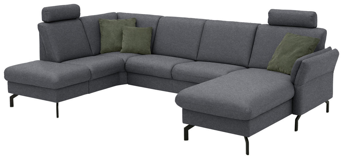 WOHNLANDSCHAFT Flachgewebe Anthrazit  - Anthrazit/Schwarz, Konventionell, Textil/Metall (190/307/170cm) - Beldomo Comfort