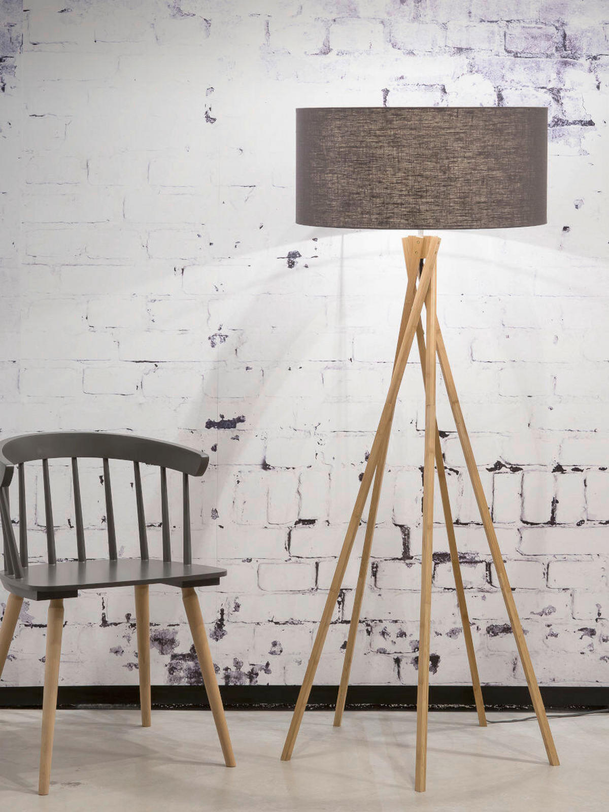 STEHLEUCHTE Skandinavisch 60/60/160 cm  - Dunkelgrau/Naturfarben, Trend (60/60/160cm) - Good & Mojo