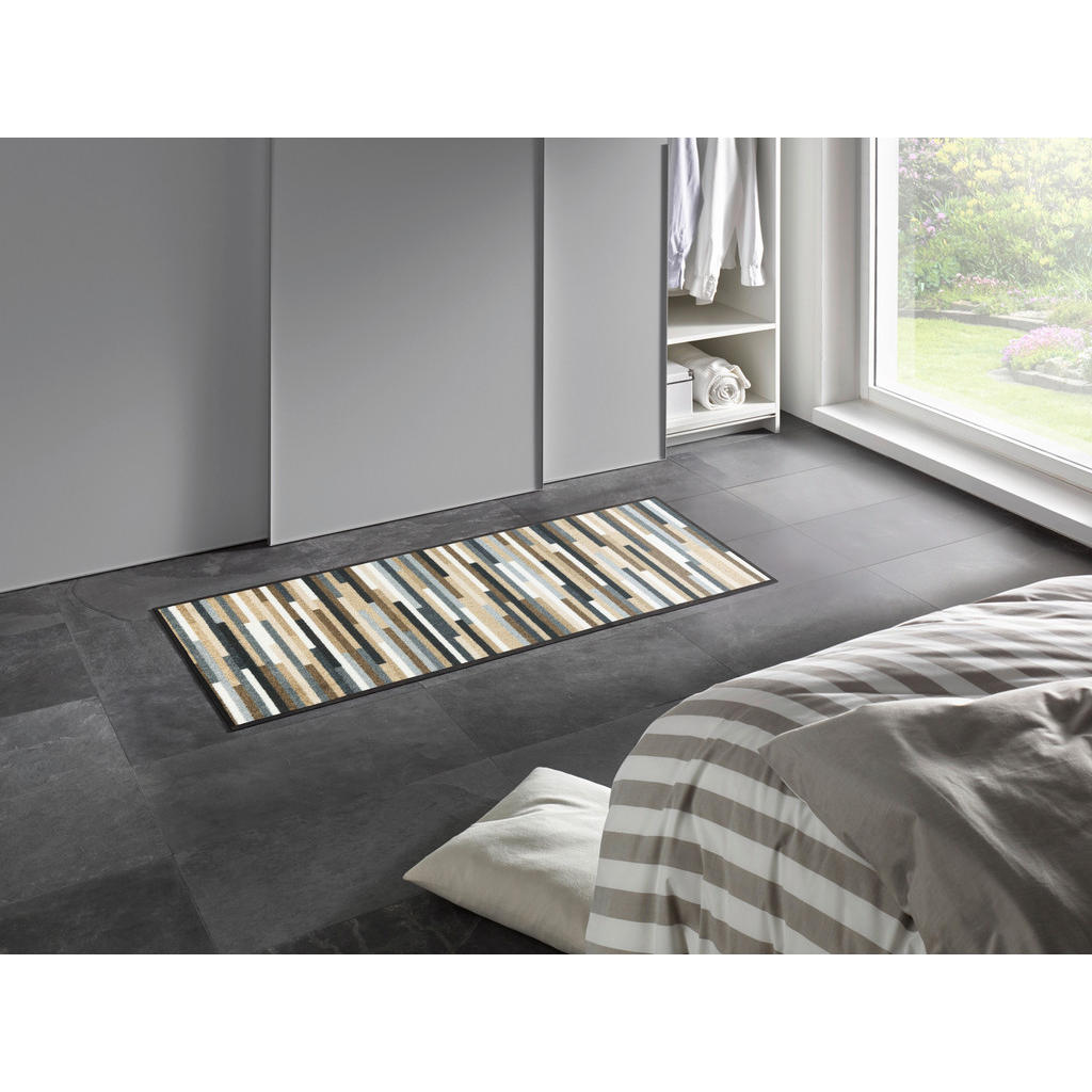 Thumbnail - wash+dry FUßMATTE Mikado Stripes, Braun, Grau, Beige, Textil, Streifen, rechteckig, 60x140 cm, Oeko-Tex® Standard 100, f...