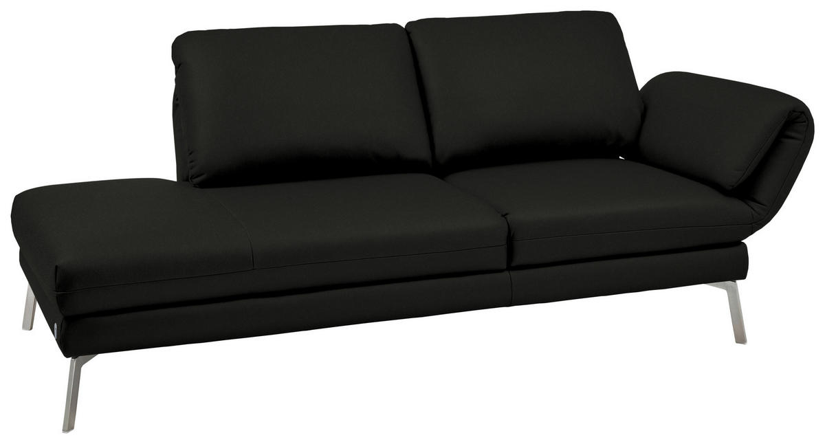 RÉCAMIERE in Echtleder Schwarz  - Chromfarben/Schwarz, Design, Leder/Metall (209/85-109/95-16cm) - Dieter Knoll