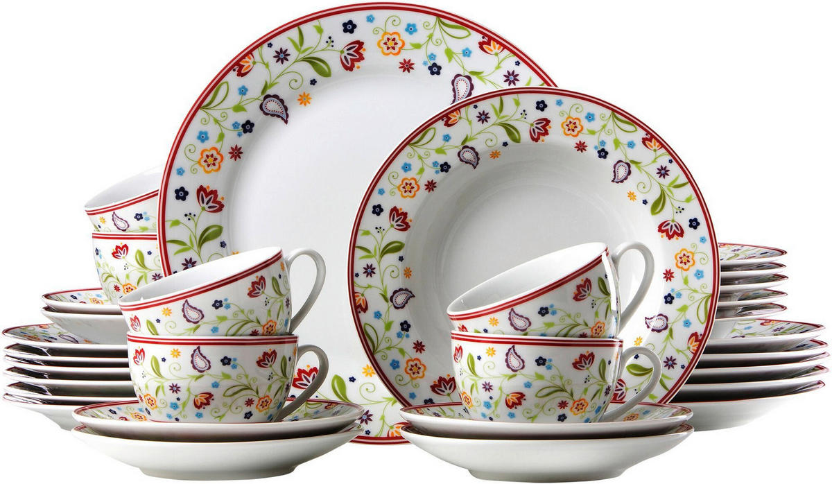 KOMBISERVICE Blau, Gelb, Grün, Rot, Weiß Shanti Doppio 30-teilig 6 Personen  - Blau/Gelb, ROMANTIK / LANDHAUS, Keramik (32/32/32cm) - Ritzenhoff Breker