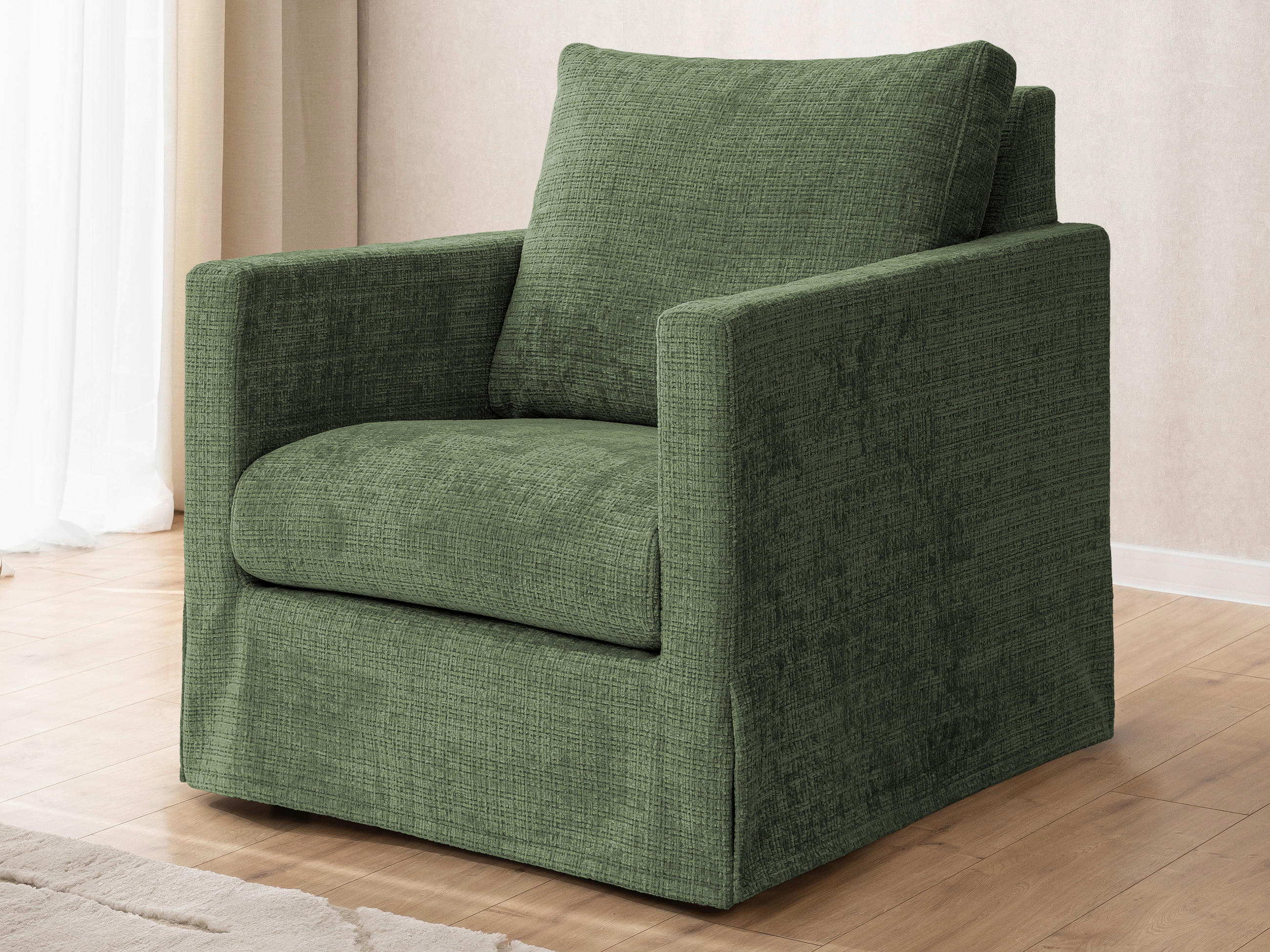SESSEL in Chenille Grün  - Schwarz/Grün, Design, Kunststoff/Textil (84/89/95cm) - P & B