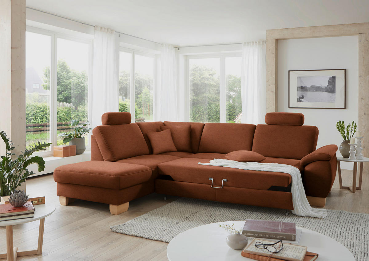ECKSOFA in Mikrofaser Cognac  - Wildeiche/Cognac, Konventionell, Holz/Textil (236/286cm) - Voleo