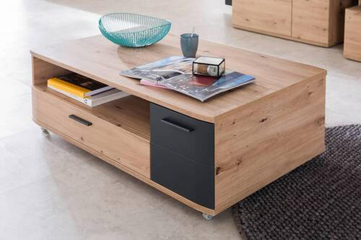 COUCHTISCH in Holzwerkstoff 115/70/42 cm  - Eichefarben/Anthrazit, Design, Holzwerkstoff/Metall (115/70/42cm) - Livetastic