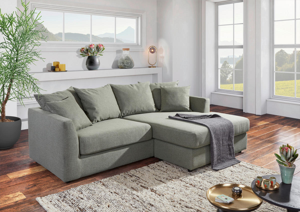 ECKSOFA in Flachgewebe Grün  - Schwarz/Grün, Design, Kunststoff/Textil (235/175cm) - home24