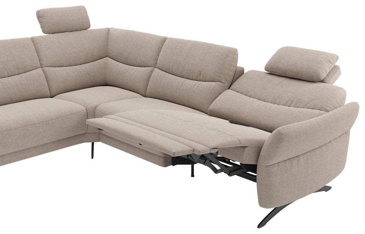 ECKSOFA Sandfarben Webstoff  - Sandfarben/Schwarz, KONVENTIONELL, Textil/Metall (201/263cm) - Pure Home Comfort