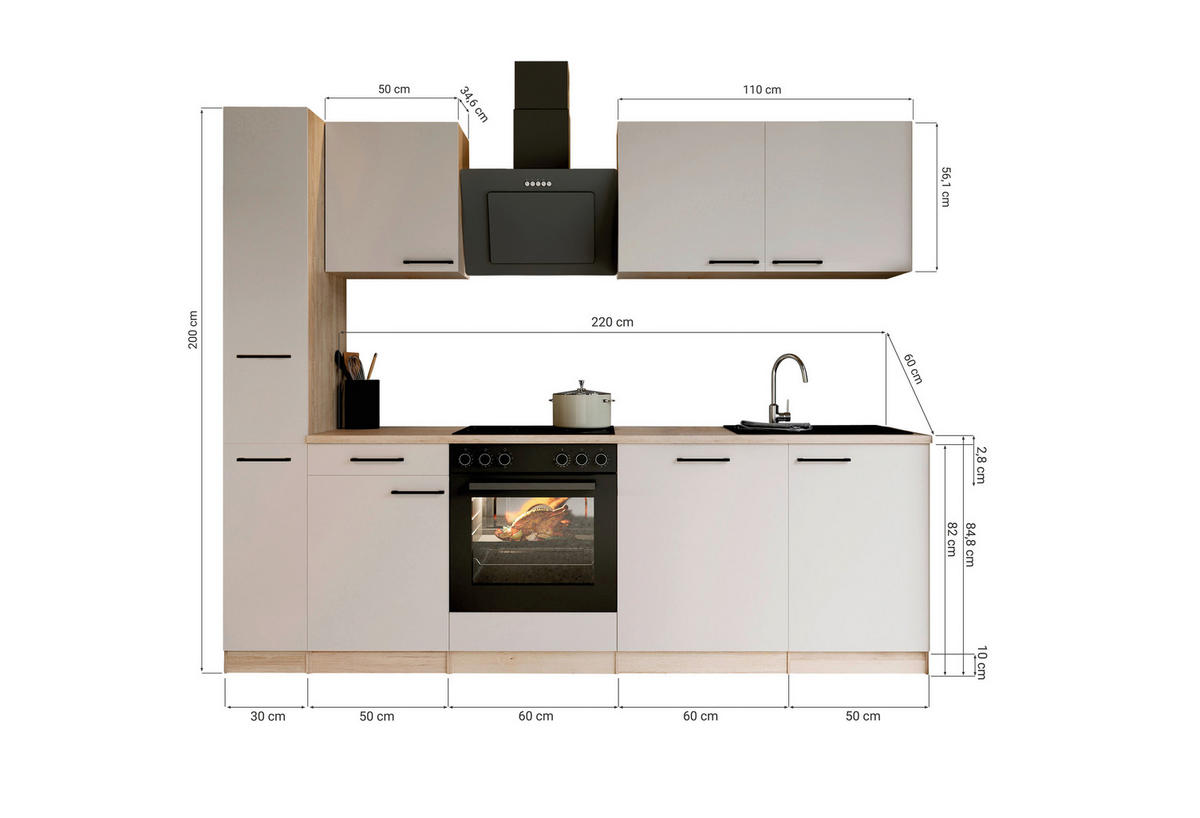 KUHINJSKI BLOK - kašmir/črna, Trend, kovina/leseni material (250cm) - Respekta