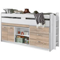 SREDNJE VISOKA POSTELJA - bela/hrast sonoma, Moderno, leseni material (90/200cm) - Livetastic