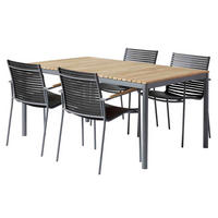 GARTENTISCHGRUPPE Teakholzvollmassiv  - Anthrazit/Schwarz, Natur, Holz/Kunststoff (60/84/56cm) - Gardenson
