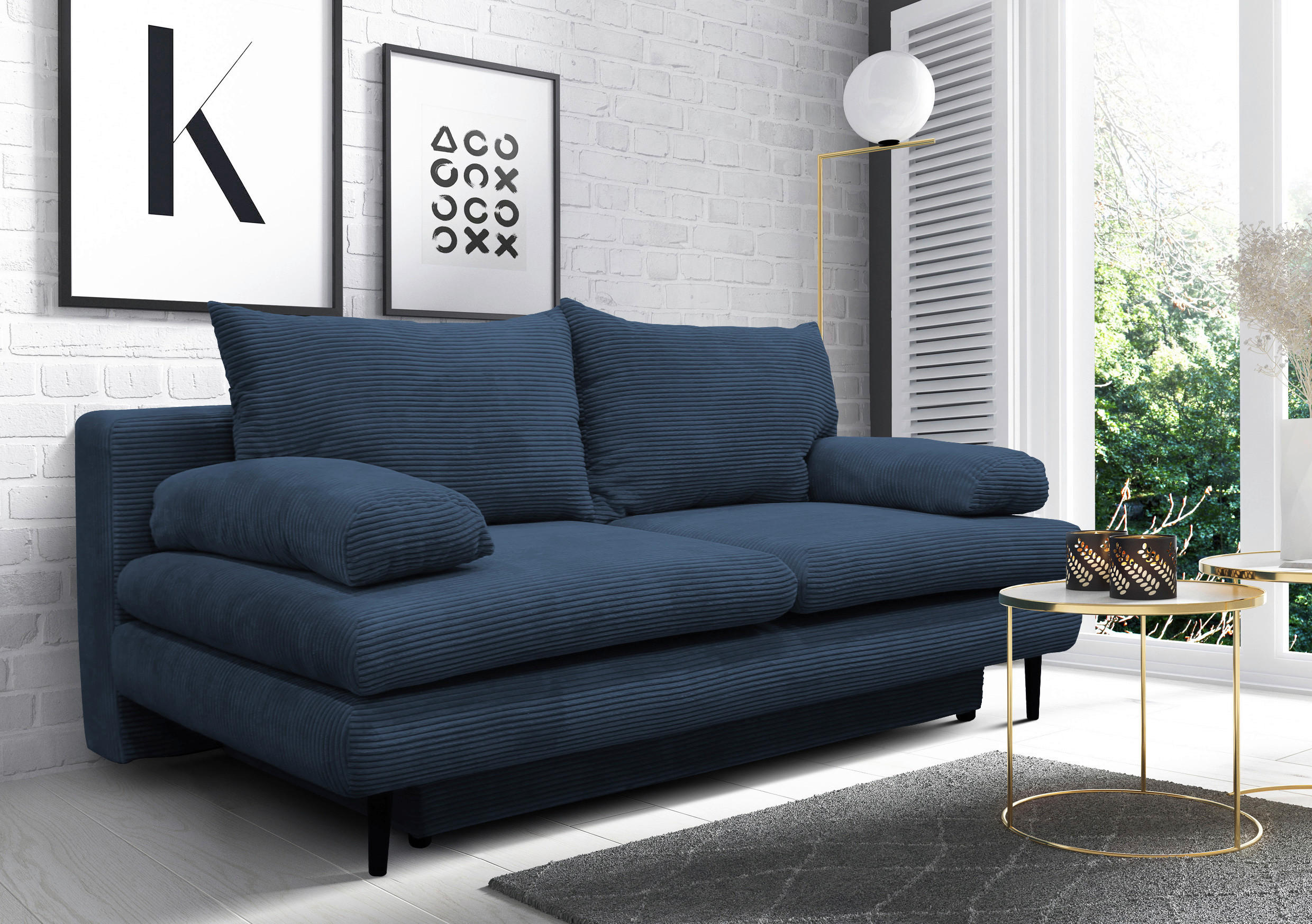 SCHLAFSOFA Cord Dunkelblau  - Schwarz/Dunkelblau, Design, Holz/Textil (202/85/99cm) - P & B