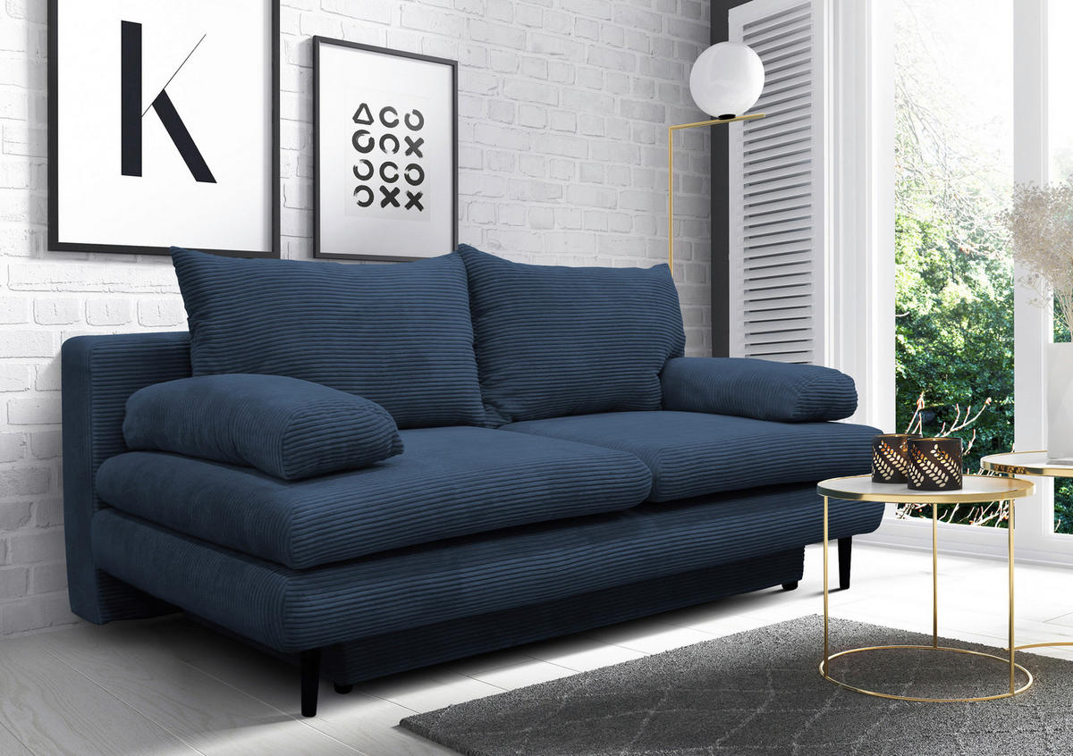 SCHLAFSOFA Cord Dunkelblau  - Schwarz/Dunkelblau, Design, Holz/Textil (202/85/99cm) - P & B