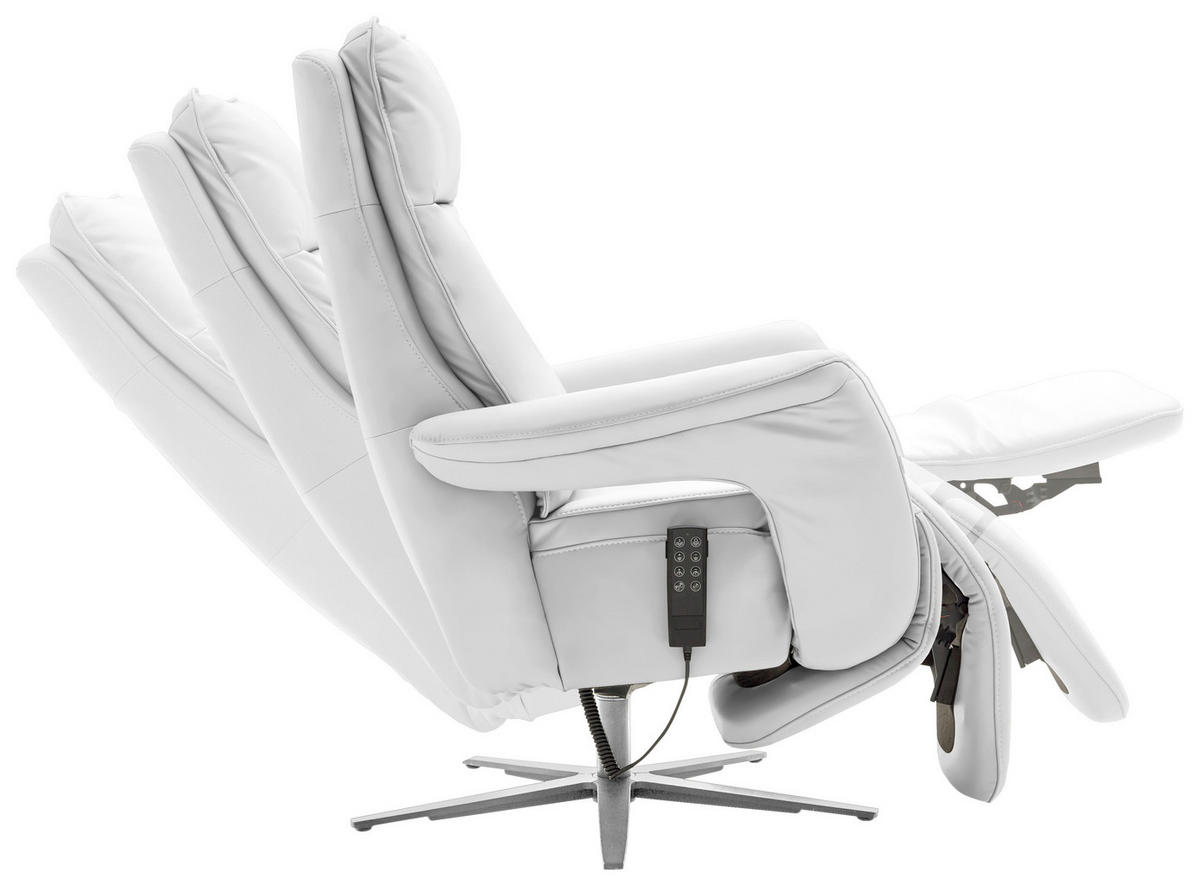 RELAXSESSEL in Leder Weiss  - Weiss/Edelstahlfarben, Design, Leder/Metall (79-83/116/87-176cm) - Valdera