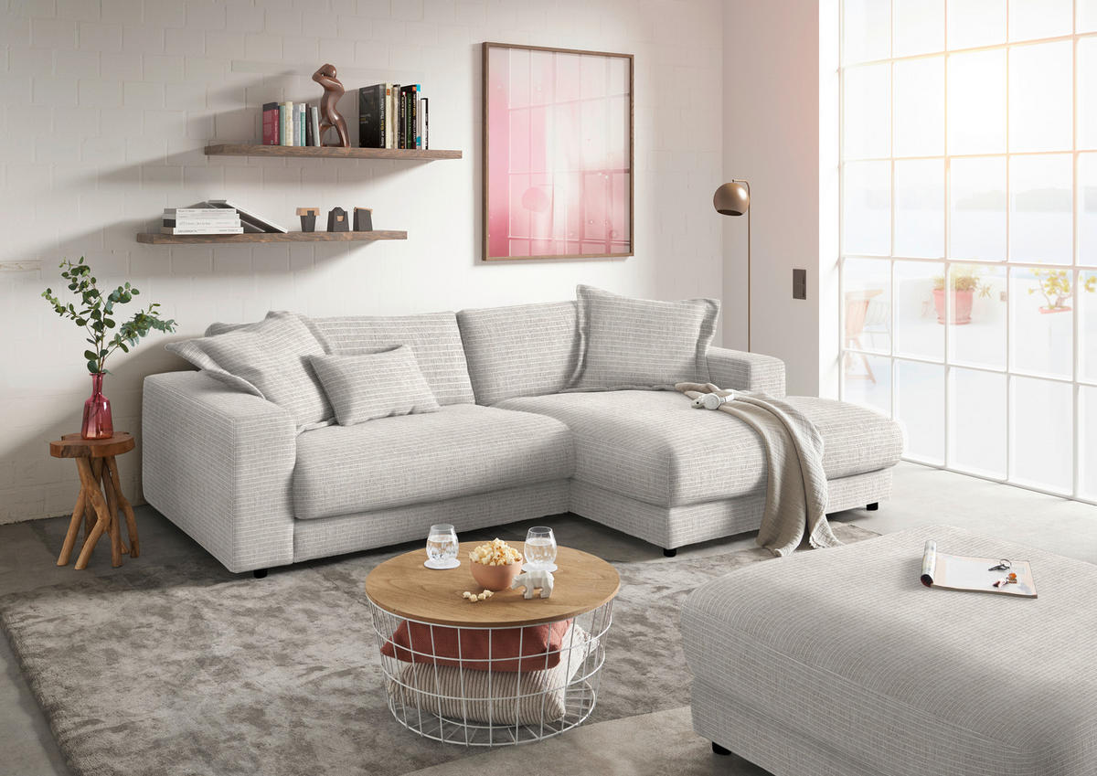 ECKSOFA in Chenille Hellgrau  - Hellgrau/Schwarz, Design, Kunststoff/Textil (270/190cm) - Lomoco