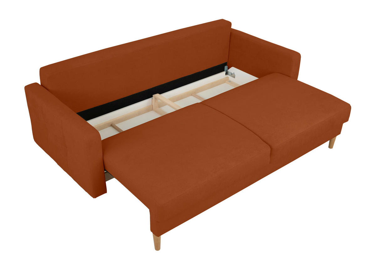 SCHLAFSOFA in Terracotta  - Buchefarben/Terracotta, Design, Holz/Textil (222/93/99cm) - MID.YOU