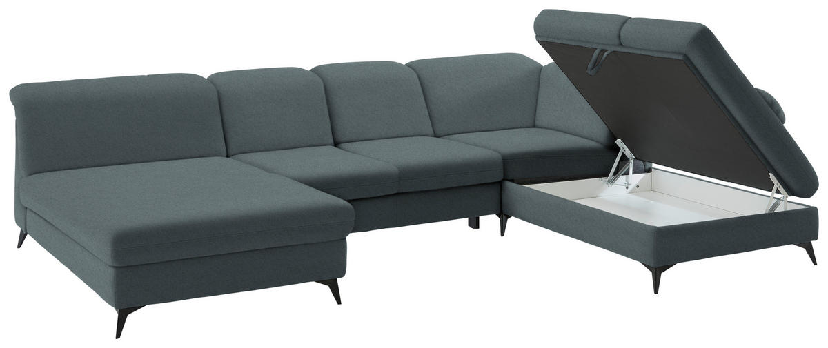 WOHNLANDSCHAFT  in Chenille Blau  - Blau/Schwarz, Design, Textil/Metall (198/369/255cm) - Beldomo Style