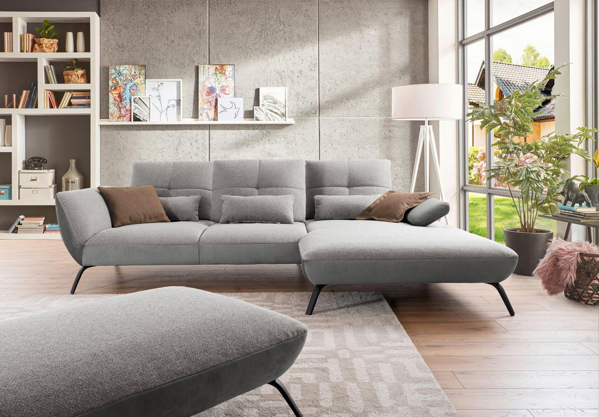 WOHNLANDSCHAFT Silberfarben, Hellgrau Flachgewebe  - Silberfarben/Hellgrau, MODERN, Textil/Metall (301/191cm) - Livetastic