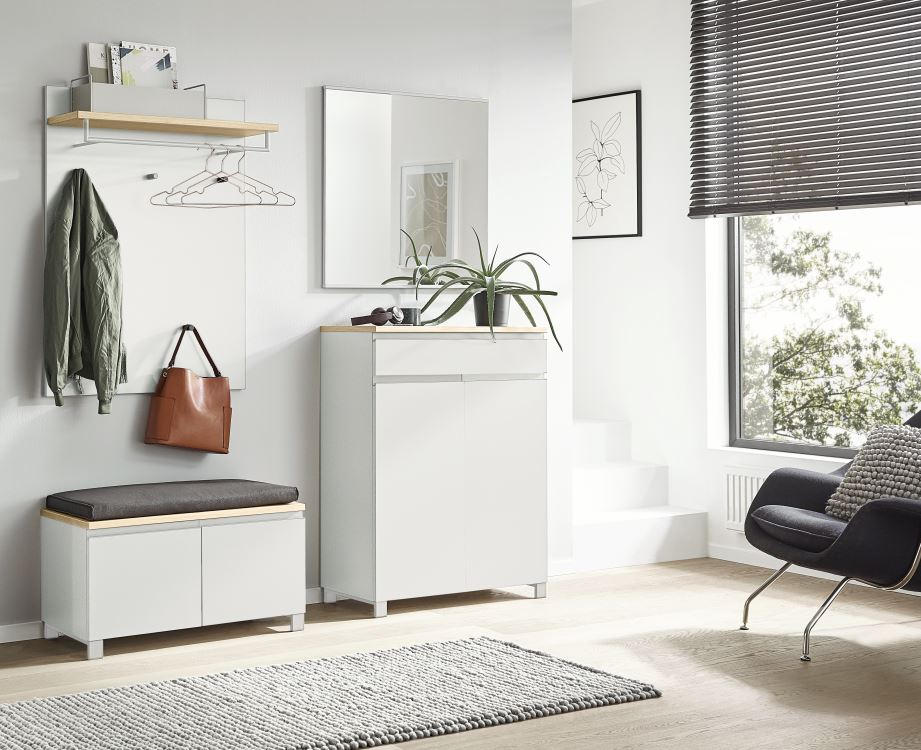 GARDEROBE Silberfarben, Weiß, Eichefarben - Eichefarben/Silberfarben, Design, Holz/Metall (180/193/40cm) - Dieter Knoll