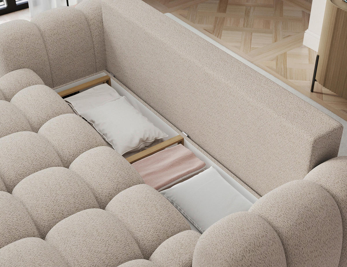 SCHLAFSOFA Bouclé Beige  - Beige/Schwarz, Design, Kunststoff/Textil (256/105/119cm) - MID.YOU