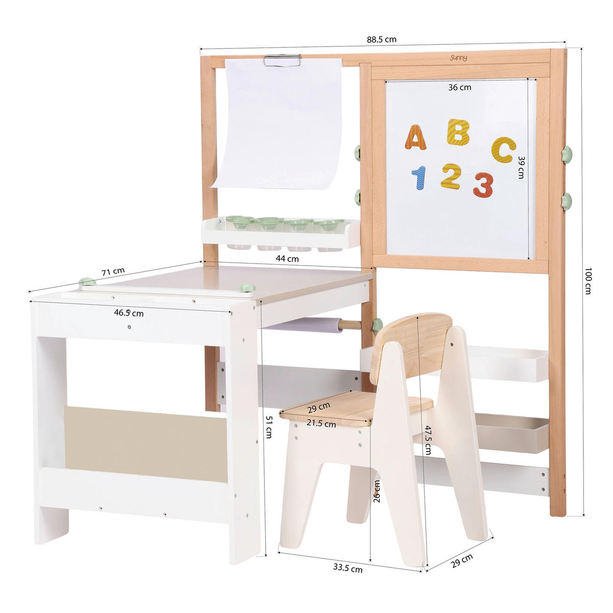 KINDERSCHREIBTISCH MIT STUHL - Buchefarben/Weiß, KONVENTIONELL, Holz/Papier (88/71/100cm)