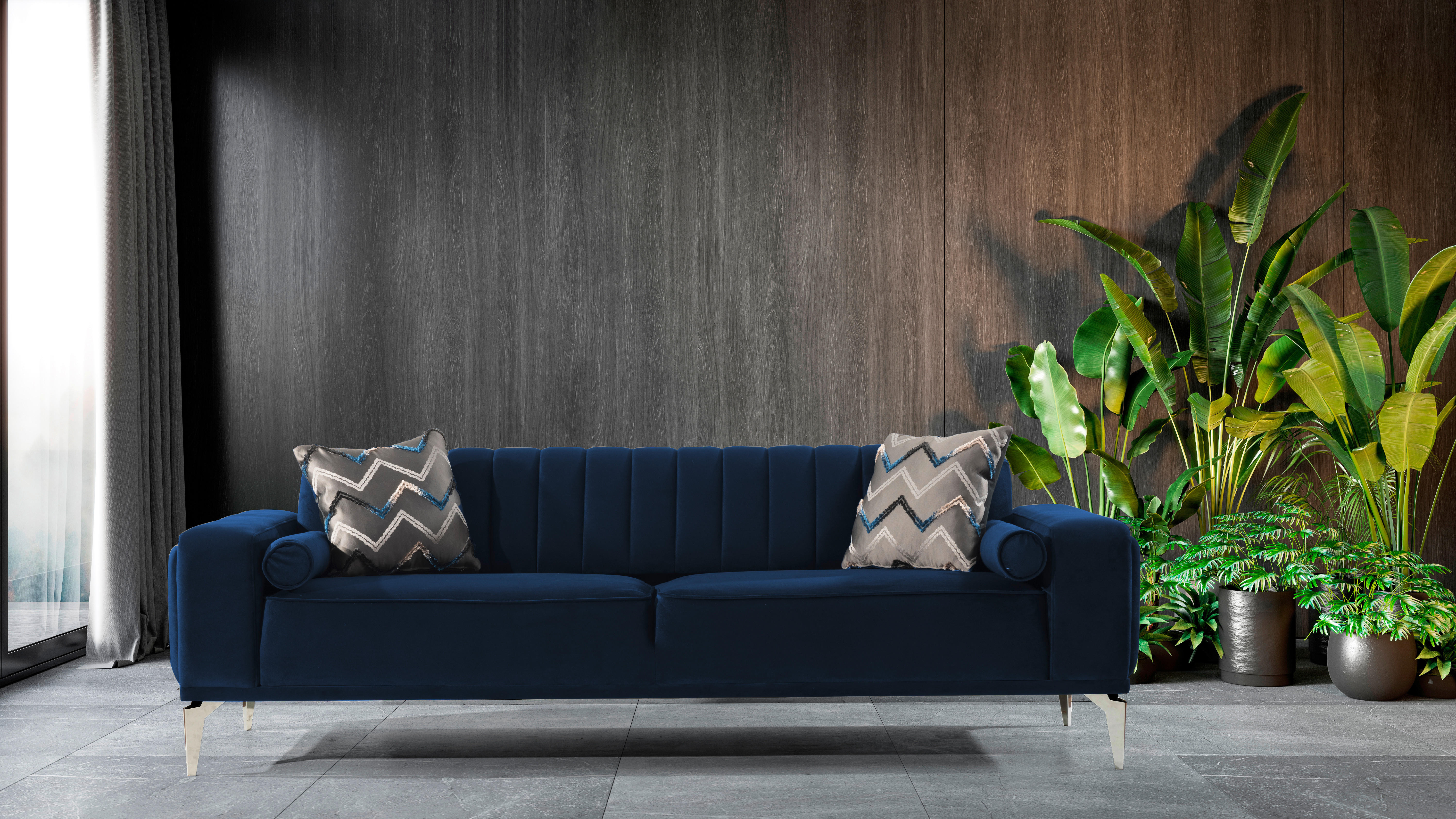 TŘÍMÍSTNÁ POHOVKA, textil, tmavě modrá - barvy hliníku/tmavě modrá, Design, textil/plast (236/77/87cm) - Livetastic