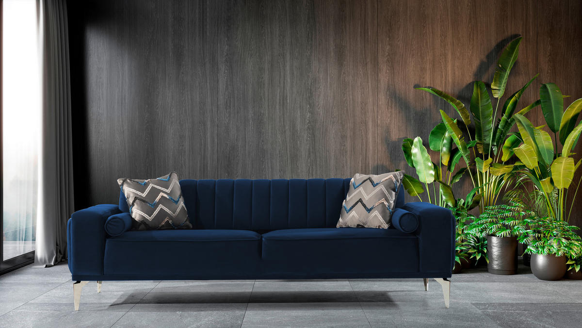 3-SITZER-SOFA in Samt Dunkelblau  - Alufarben/Dunkelblau, Design, Kunststoff/Textil (236/77/87cm) - Livetastic