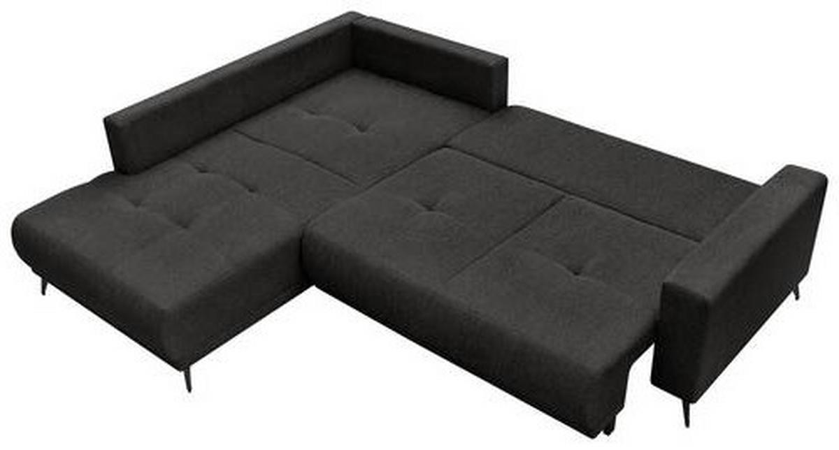 ECKSOFA RAFAEL Schwarz Struktur Rückenkissen, Bettkasten  - Schwarz, Design, Textil/Metall (218/269cm) - P & B
